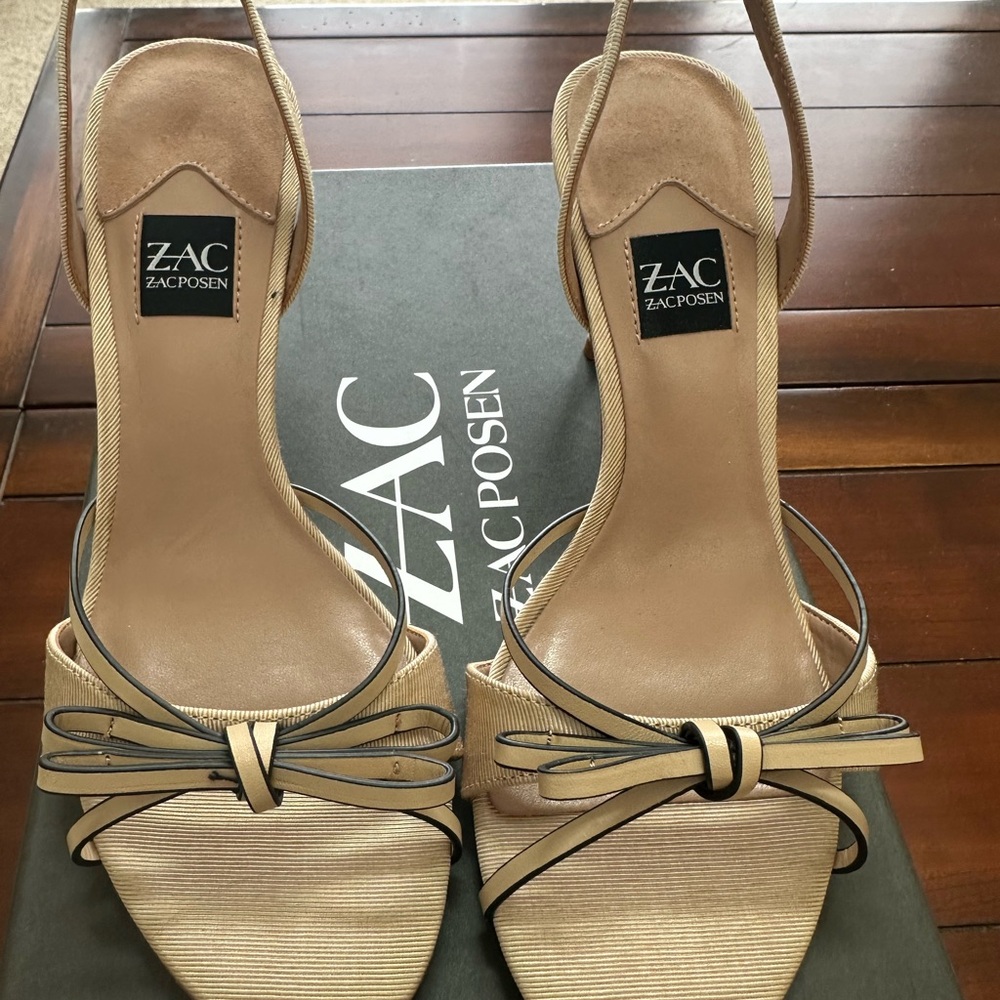 Zac Posen Women's Beige Linen Veronia Halter back Sandals w/ Bow - NWB -Size 7
